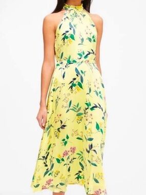 NWT Banana Republic Yellow Floral Halter-Neck Midi Dress Size 2